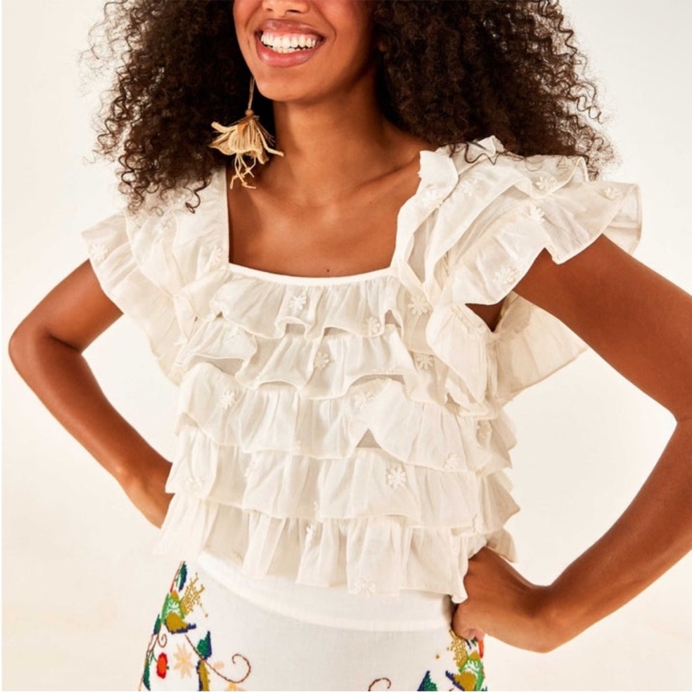NWOT Farm Rio white flower ruffle blouse size L